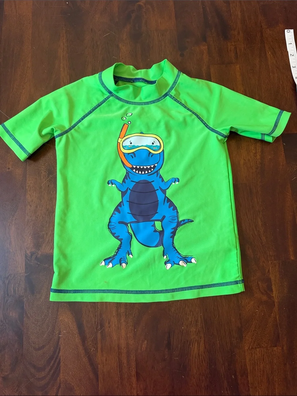 Carter's Bright Green Short-Sleeve Rashguard with Blue Dino Graphic